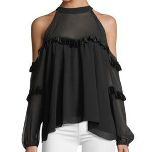MISA Los Angeles Black Pippa High-Neck Cold-Shoulder Blouse